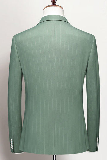 Grass Green Notched Lapel Striped 3 Pieces Men's Formal Suits